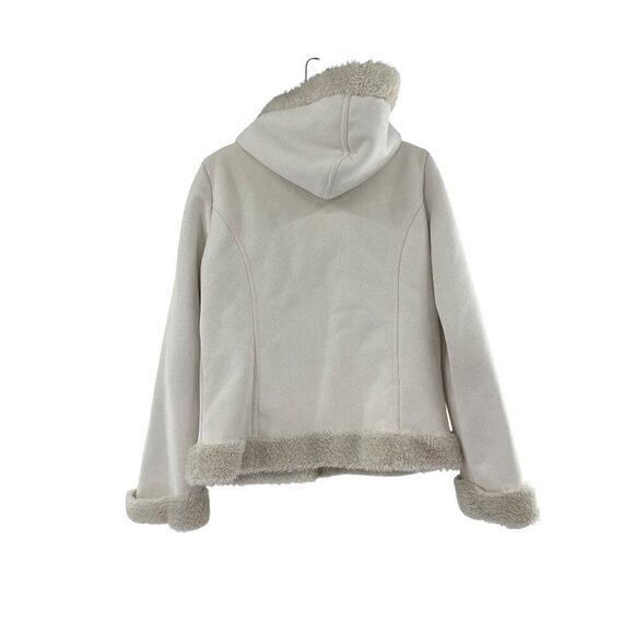 Mudd Womens White Faux Suede Hooded Jacket Faux Fur Trim & Zip Closure - Picture 2 of 9